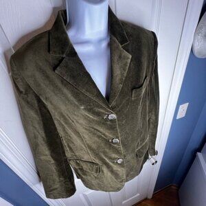 Vtg Clifford & Wills Womens Size 10 Olive Green Velvet Blazer Suit Jacket M